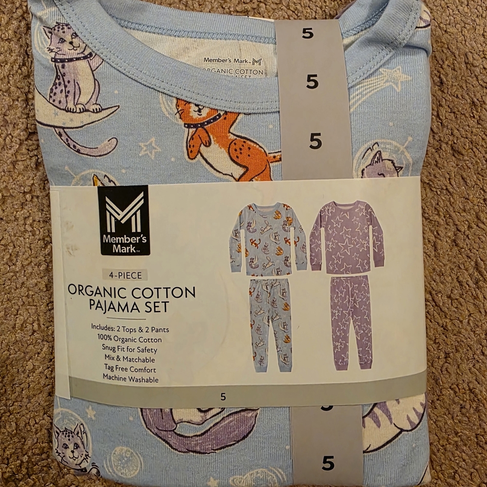 Member's Mark Organic Cotton 2 Kids Pajama Sets New